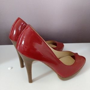 Red peep toe shoe
